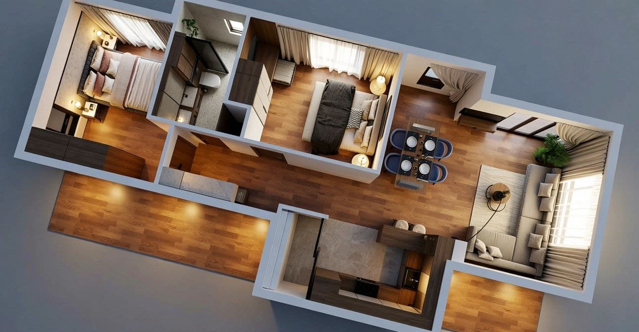 3D osnova stana - raspored prostorija